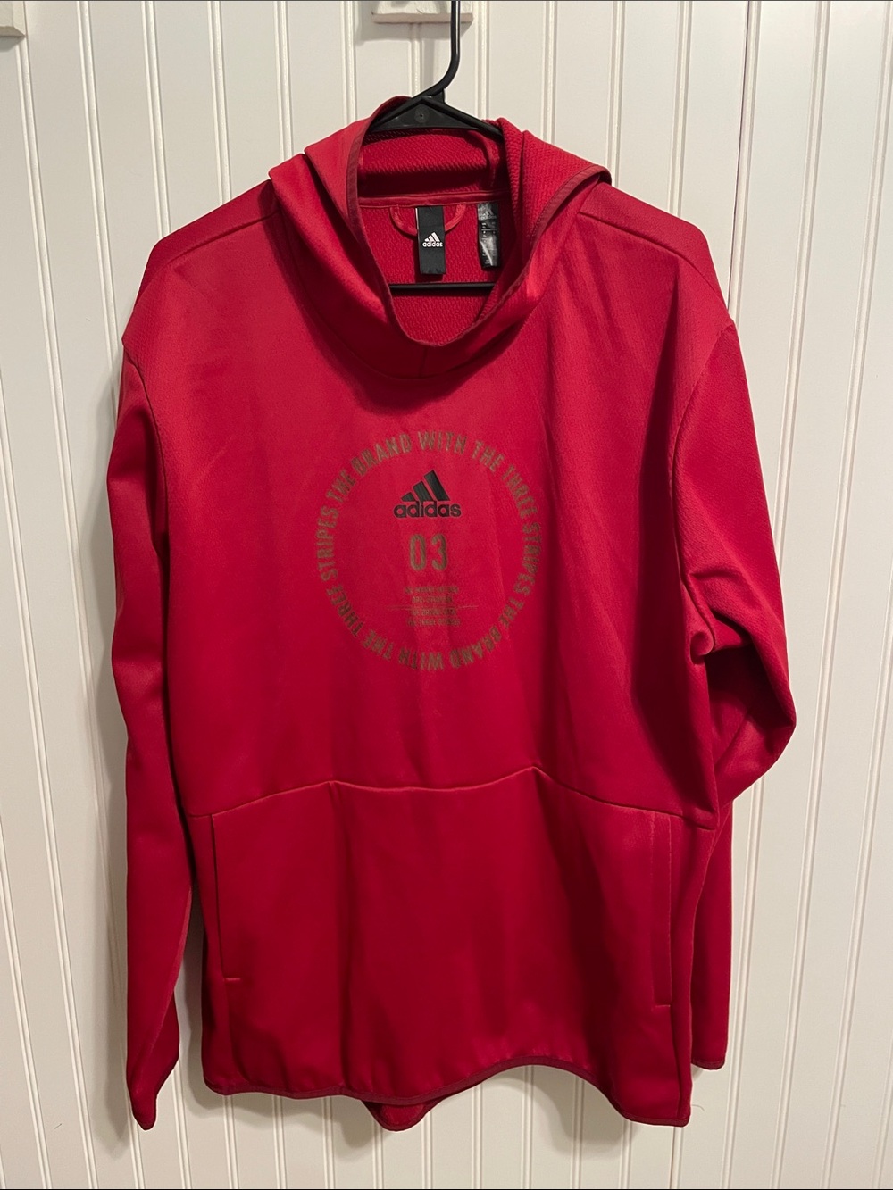 adidas Men’s Red Hooded Crewneck Sweatshirt with Logo